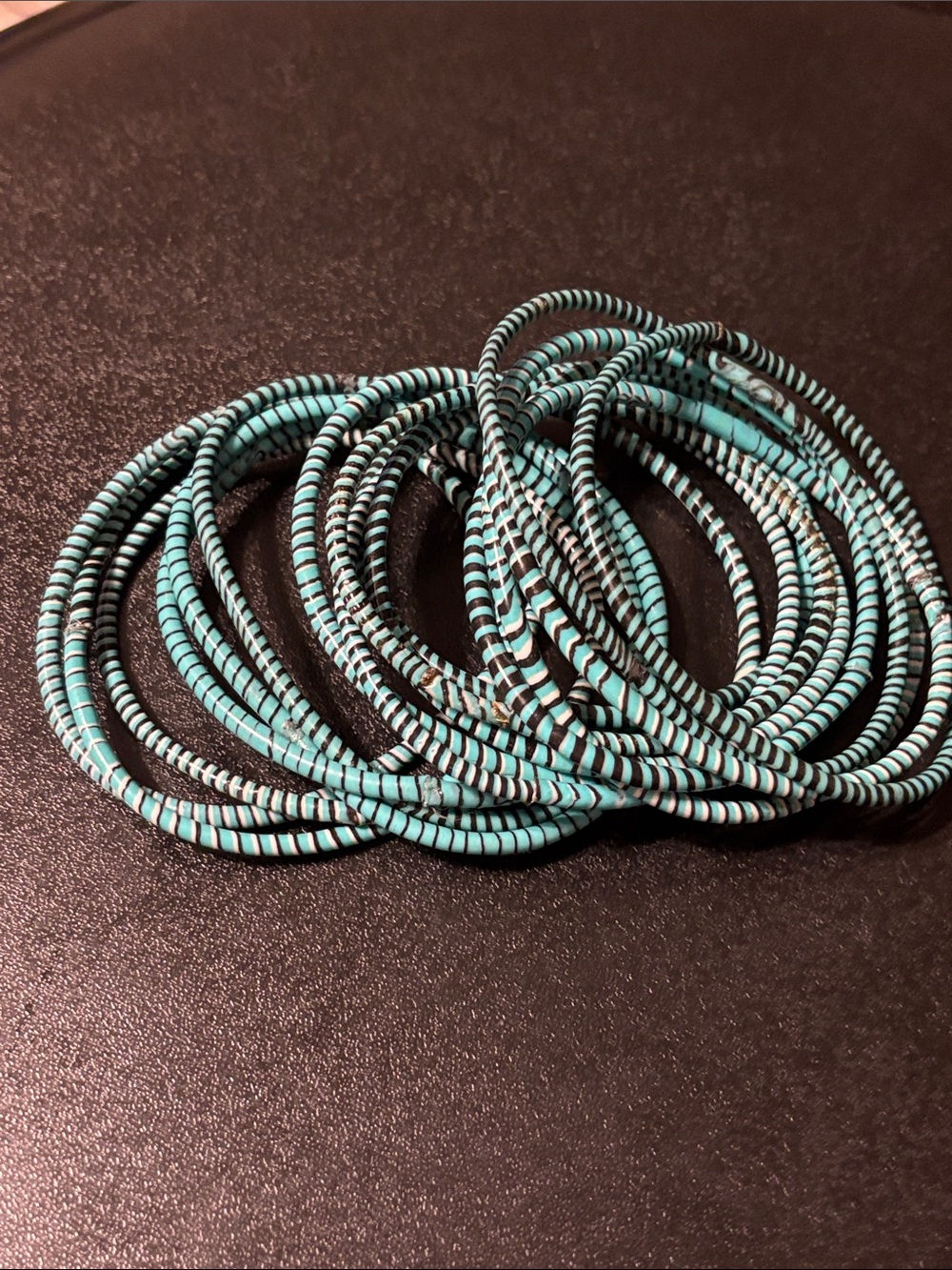 Aqua Striped Recycled Rubber Flip-Flop Bracelets